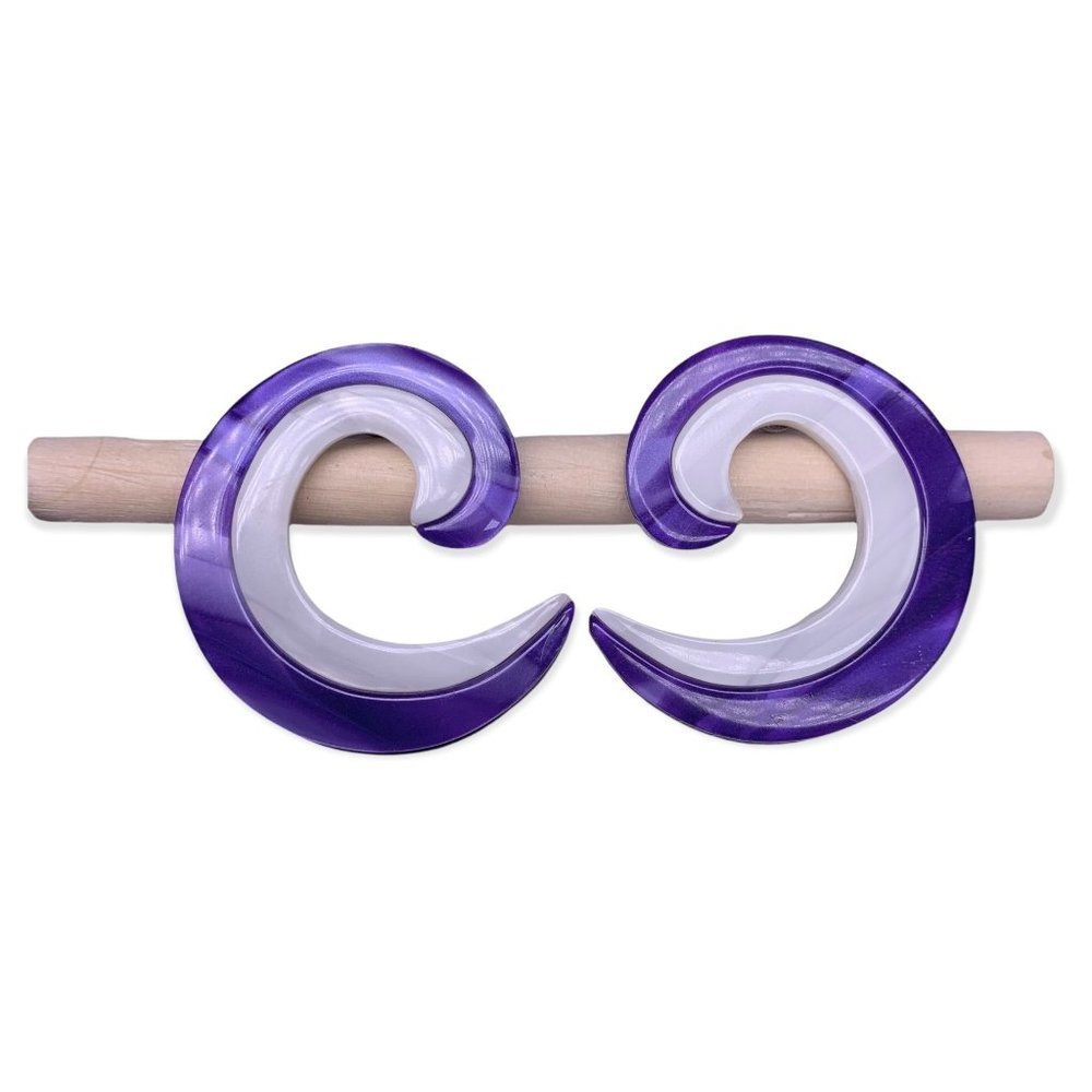 Vintage 80s Purple and White Curl Earrings